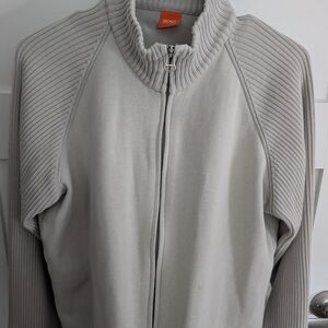 Boss Men's Full-Zip Knit Sweater Light Gray